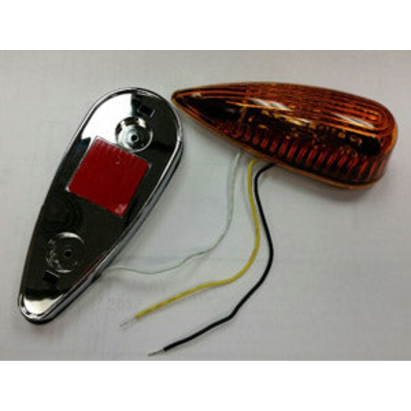 Airstream Teardrop Side Marker Turn Signal Light with Chrome Base with Gasket, Amber – 512900