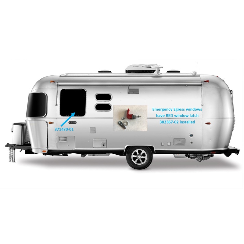 Airstream 26 Tall Side Window Glass Curved with Frame, Emergency Egress – 371470-01