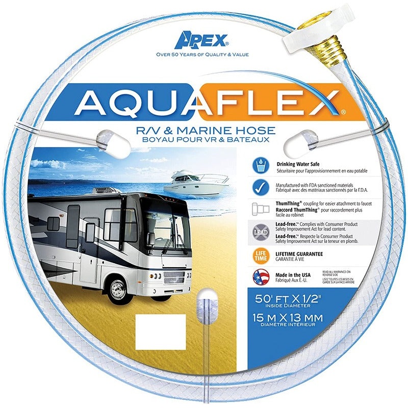 Aquaflex White Fresh Water Hose, 5/8 ID x 25′ L