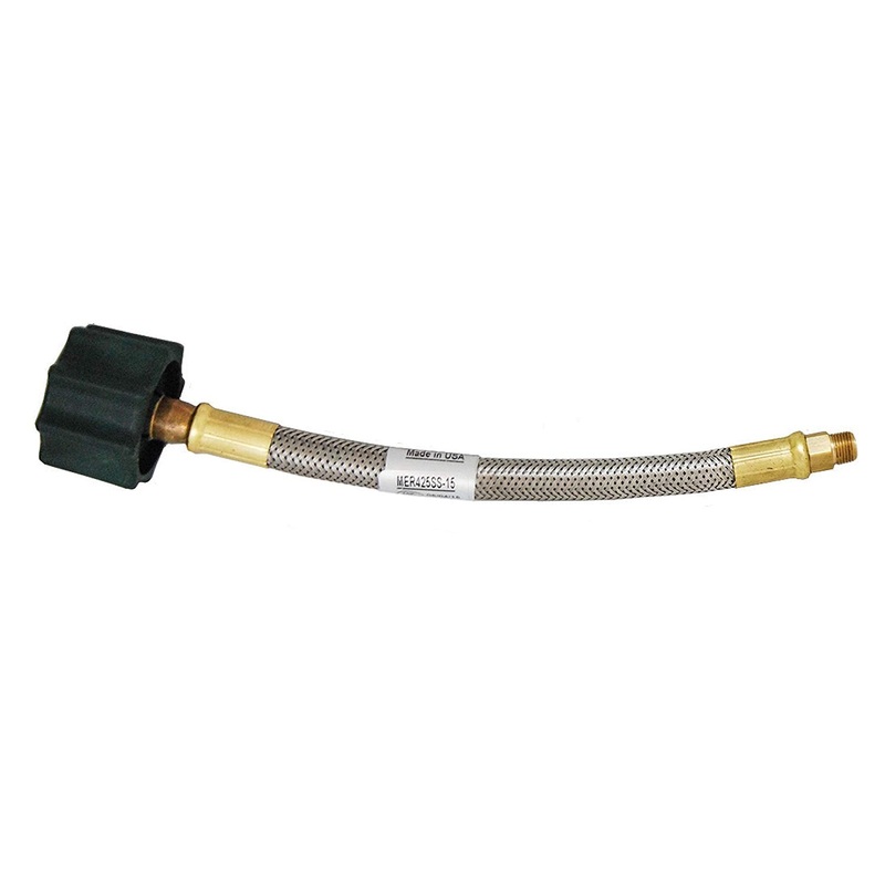 MEC Stainless Steel Braided Female QCC, Type 1 Connection x 1/4 Inverted Male Flare Pigtail – 15