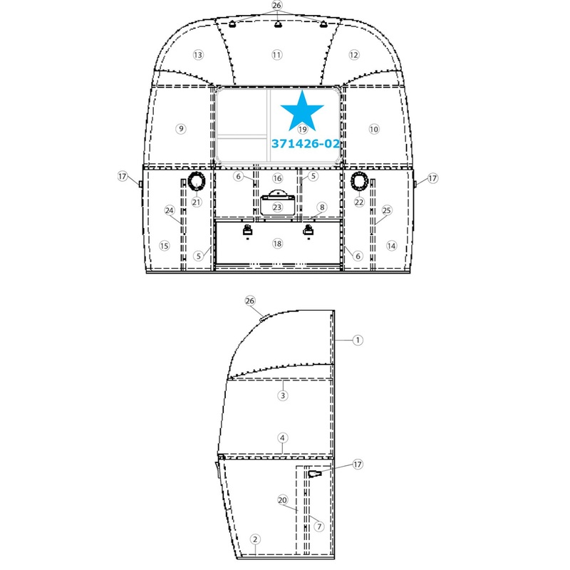 Airstream Sport or Safari Rear End Vertical Egress Window 44 x 24.25 – 371426-02