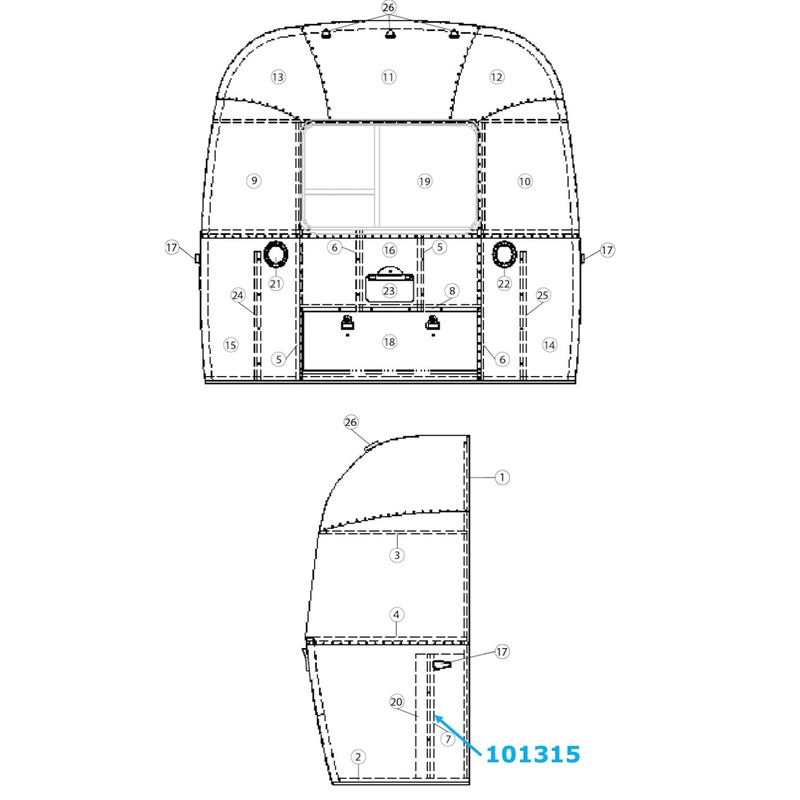 Airstream Vertical Front/Rear Brace (from Floor to Window) for Narrow Body – 101315