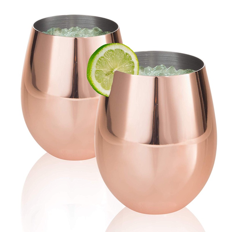 Fleming Sales Colton Stemless Copper Plated Stemless Beverage Glass, 17 oz