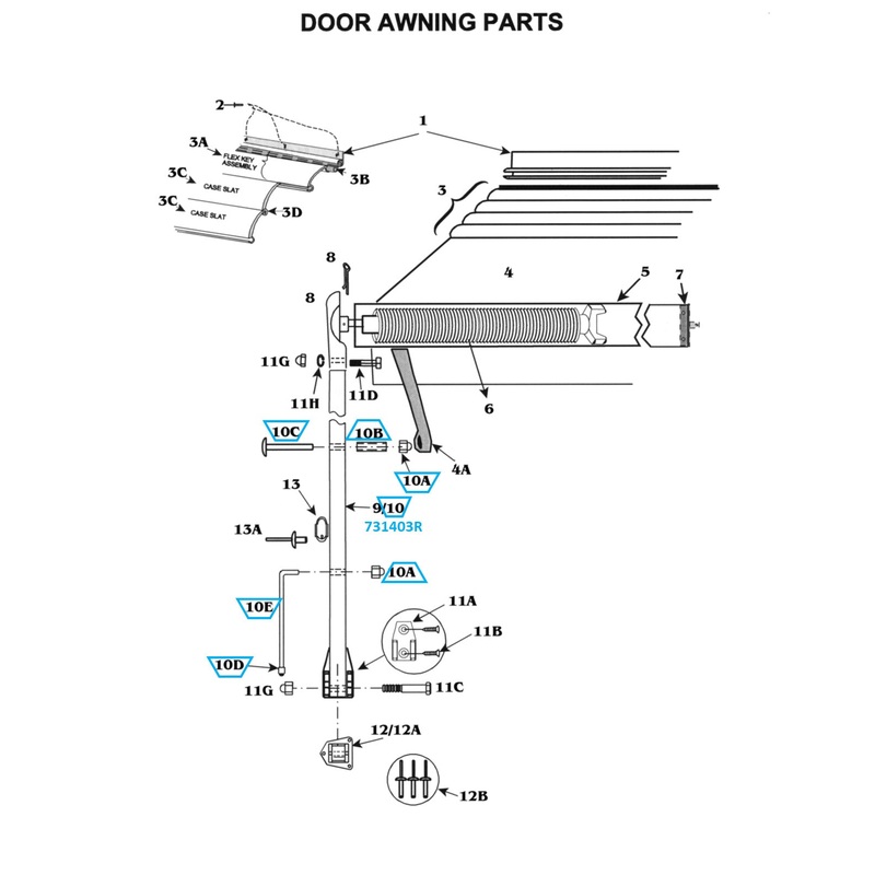 Zip Dee Satin Door Awning Arm, Rear – 731403R