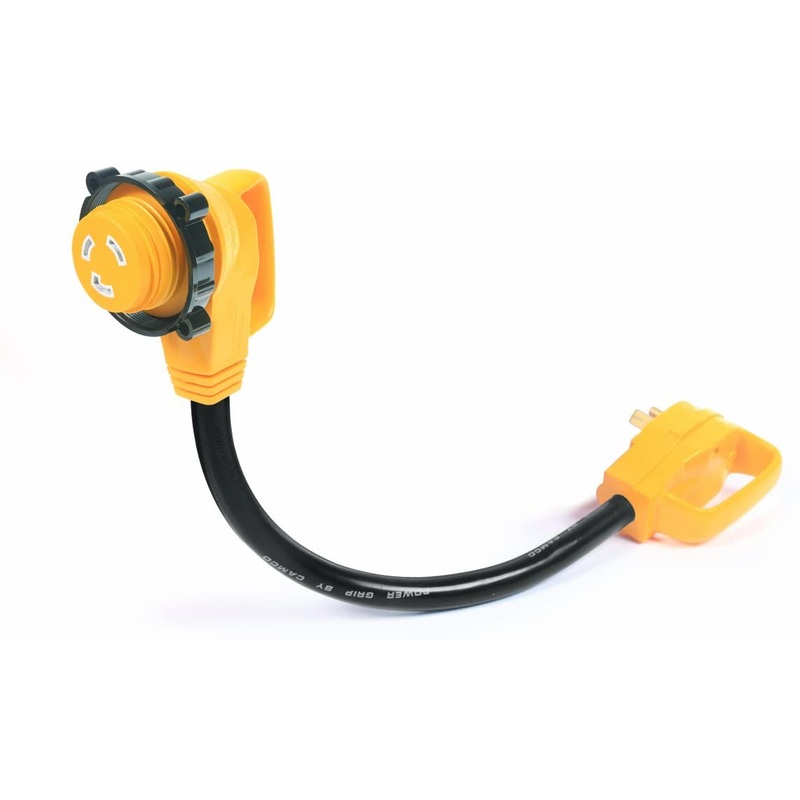 Camco 18 30 AMP Standard Male / 30 AMP 90 Degree Locking Female PowerGrip Dogbone Adapter