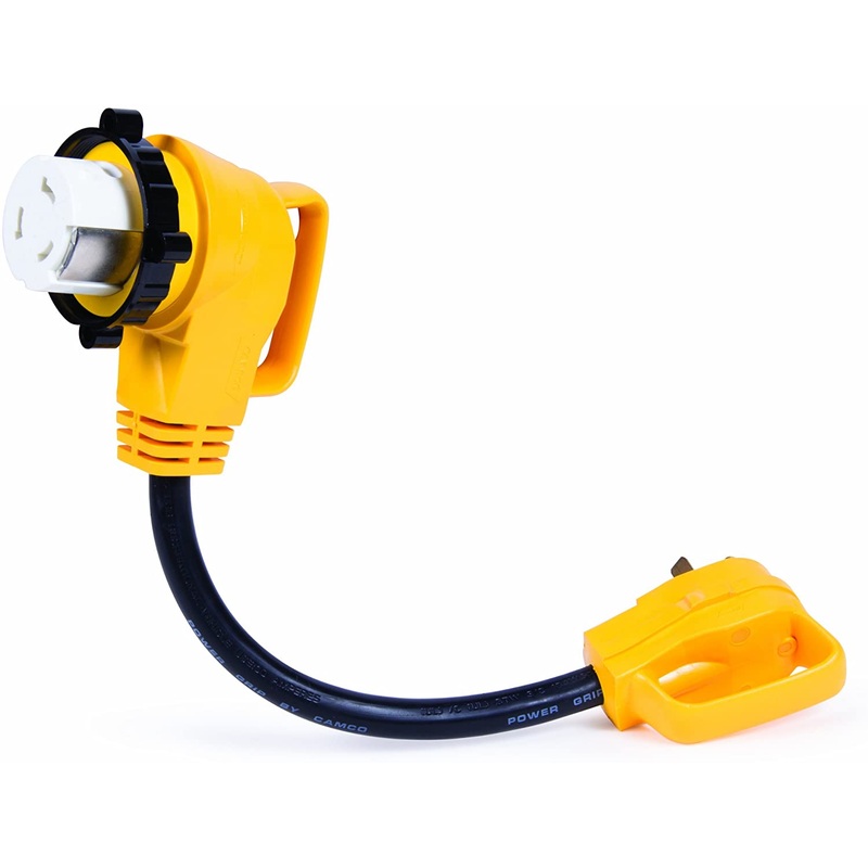Camco 30AMP Male to 50AMP Female 90 Dogbone Adapter, 18