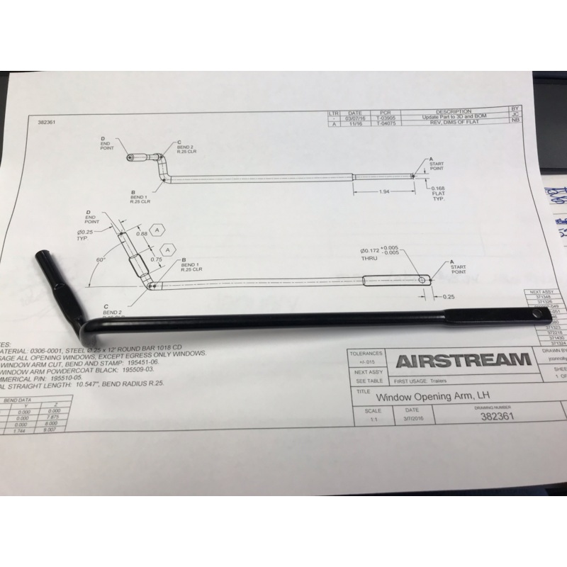 Airstream Window Support Arm, Left Hand 382361