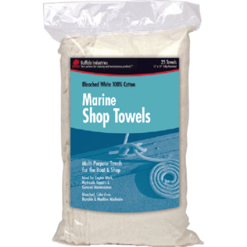 Buffalo Bleached White Shop Towels, Bag of 25