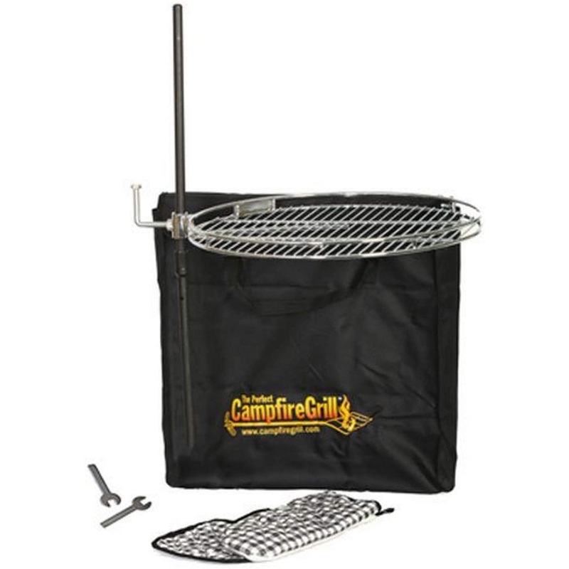 Campfire Grill 18 Round Firepit Grill with Stake, Hot Pad, Glove & Carrying Bag