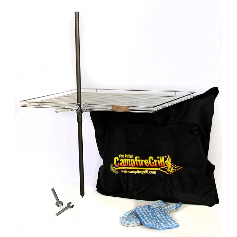 Campfire Grill 20×25 Rectangular Firepit Grill with Stake, Hot Pad, Glove & Carrying Bag