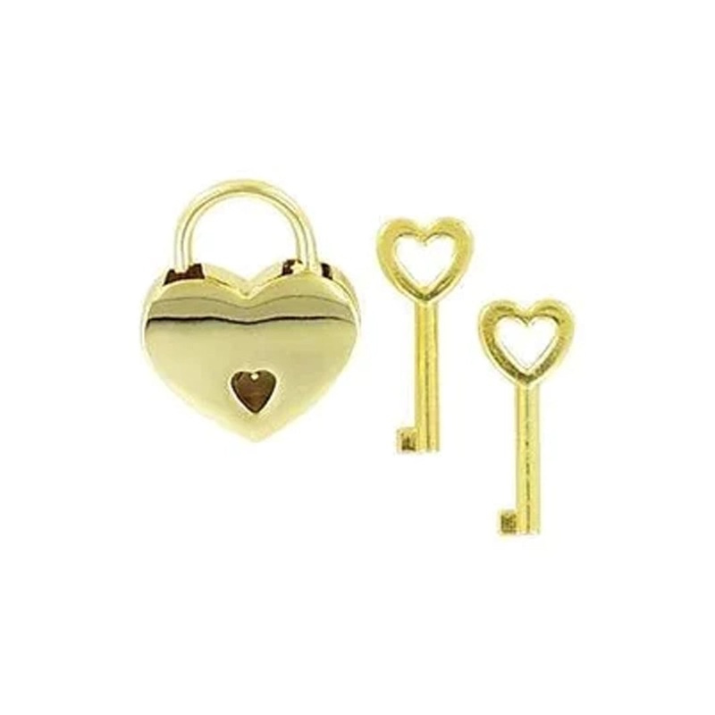7/8 Shiny Gold, Small Heart Padlock, Zinc Alloy-PK4, #L-3577-GOLD