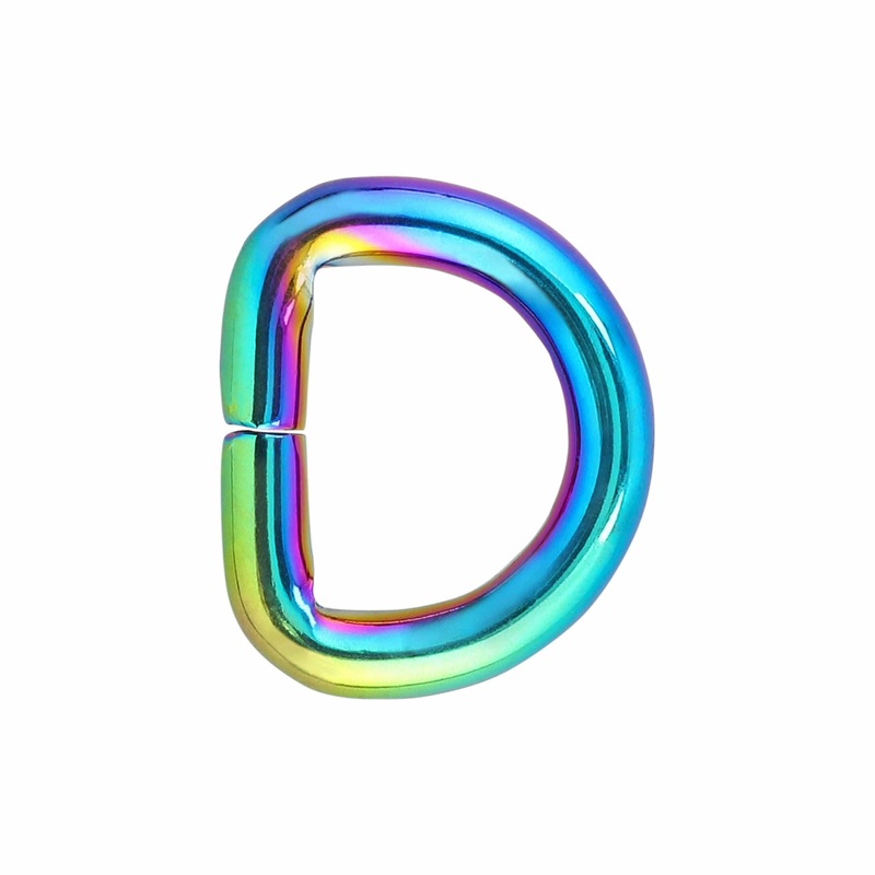 1/2 Iridescent Rainbow, Split D-Ring, Zinc Alloy-PK10, #D-423-1-2-IR