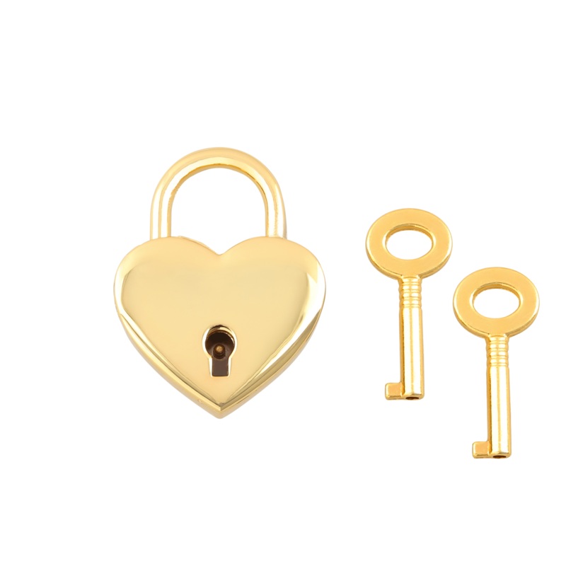 1 3/16 Shiny Gold, Heart Padlock With 2 Keys, Zinc Alloy-PK4, #L-3380-GOLD