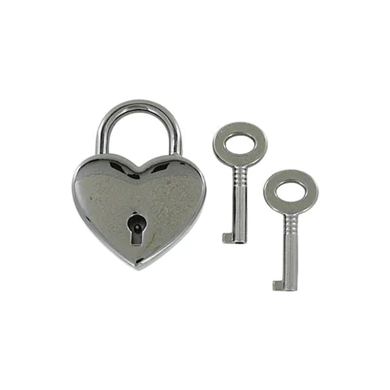 1-3/16 Shiny Gunmetal, Heart Padlock W/2 Keys, Zinc Alloy-PK4, #L-3380-GUNM
