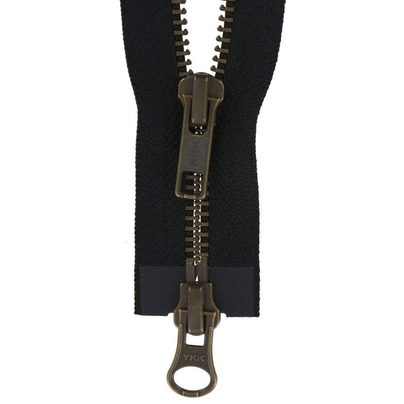 #5 Metal, Black, 36 YKK Separating Two-Way Bomber Jacket Zipper with Antique Brass Teeth, #6BTW-36-BLK