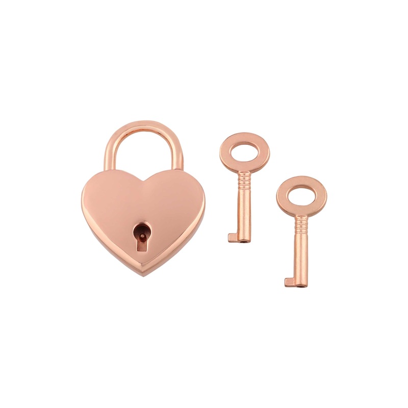 1-3/16 Shiny Rose Gold, Heart Padlock W/2 Keys, Zinc Alloy-PK4, #L-3380-CPR