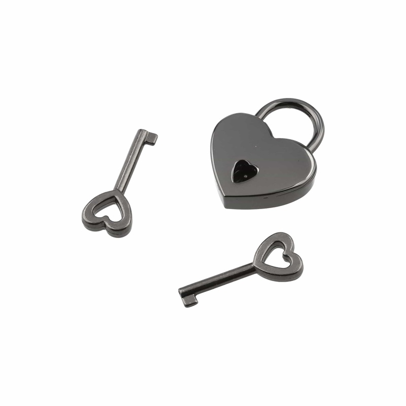 7/8 Shiny Gunmetal, Small Heart Padlock, Zinc Alloy-PK4, #L-3577-GUNM