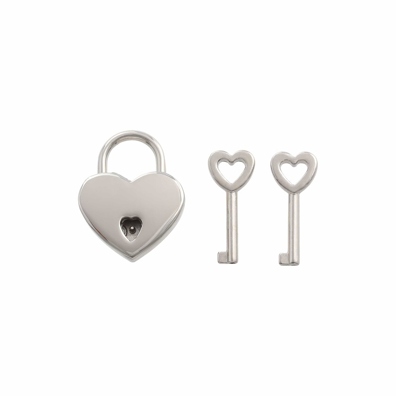 7/8 Shiny Nickel, Small Heart Padlock, Zinc Alloy-PK4, #L-3577-NIC