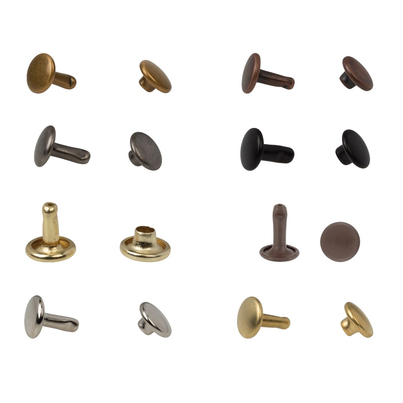 #2200 Double Cap Rivets|1/4″|5/16″|7/16″|Antique Brass|Antique Copper|Antique Nickel|Black|Brass Plated|Brown|Nickel Plated|Solid Brass