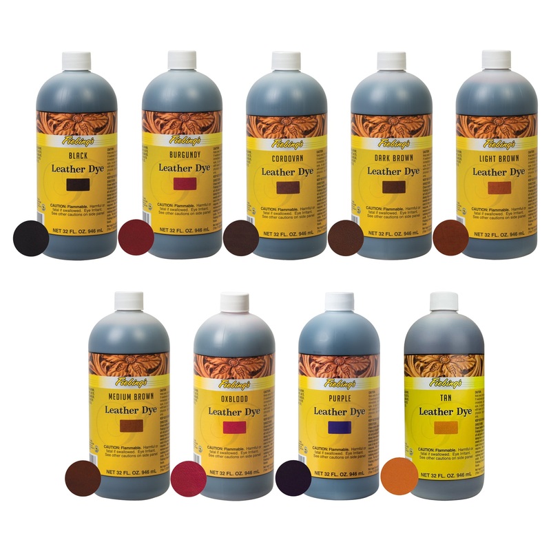 Fiebing’s Leather Dye, Quart|Black|Burgundy|Cordovan|Dark brown|Light Brown|Medium Brown|Oxblood|Purple|Tan