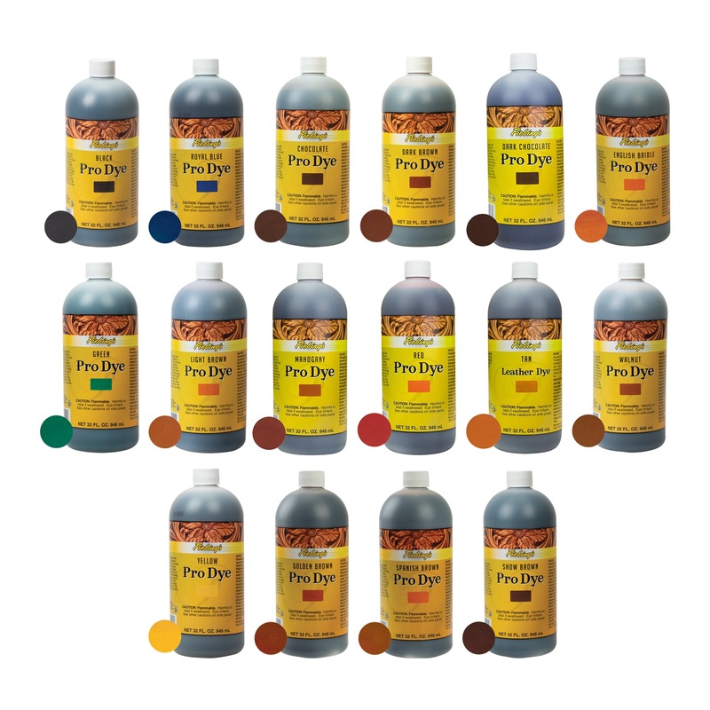 Fiebing’s Pro Dye, Quart|Black|Royal Blue|Chocolate|Dark Brown|Dark Chocolate|English Bridle|Green|Light Brown|Mahogany|Red|Saddle Tan|Walnut|Yellow|Golden Brown|Spanish Brown|Show Brown