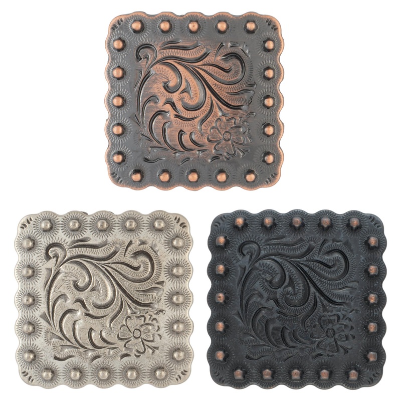 Square Floral Berry Concho|1″|1-1/4″|2-1/4″|Antique Copper|Antique Nickel|Black Copper