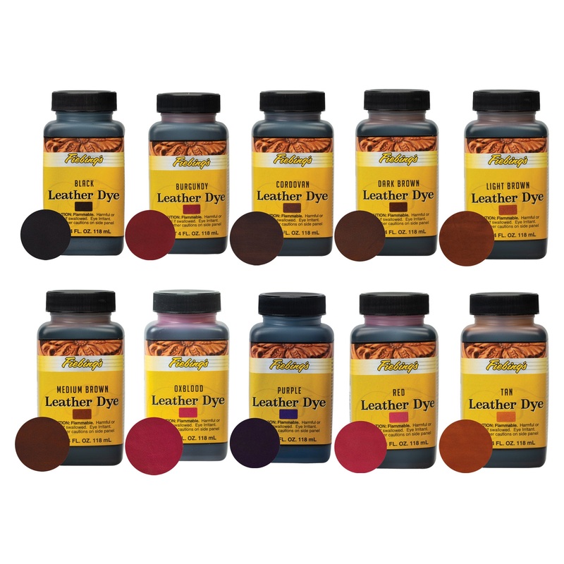 Fiebing’s Leather Dye, 4 oz.|Black|Burgundy|Cordovan|Dark brown|Light Brown|Medium Brown|Oxblood|Purple|Red|Tan