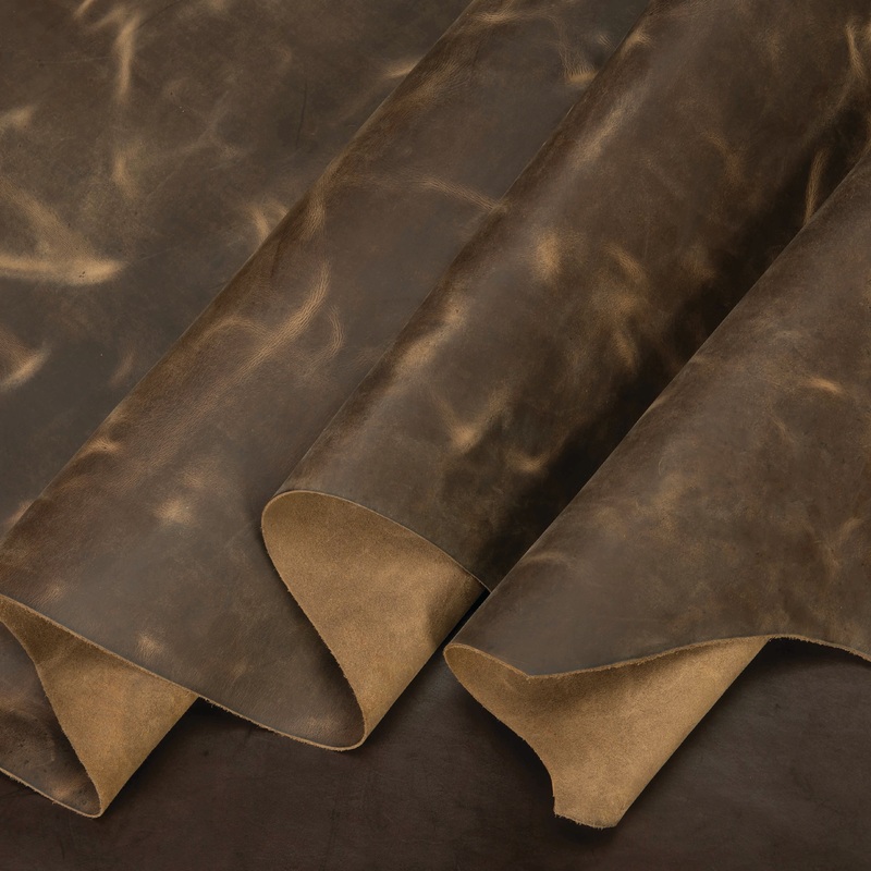 Chrome Tanned Pull-Up Leather, 5-6 oz., Brown