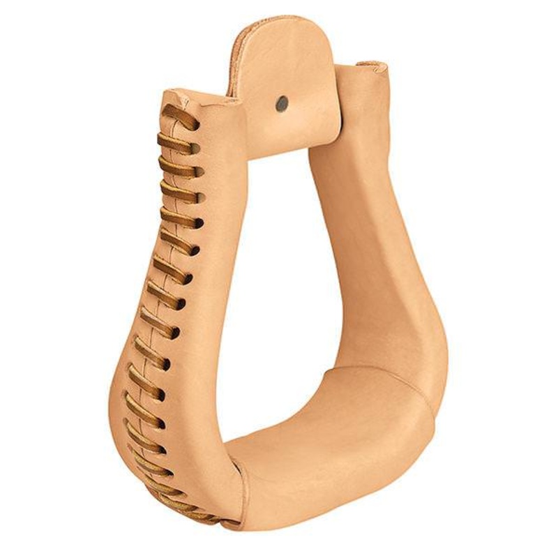 Natural Leather Covered Stirrups, Bell, 2-1/2 Neck