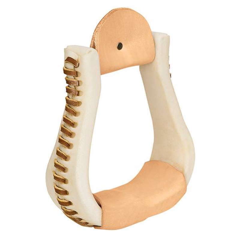 Rawhide Leather Covered Stirrups, Bell, 3 Neck
