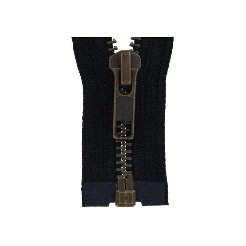 #5 Metal, Black, 30 YKK Separating Bomber Jacket Zipper with Antique Brass Teeth, #6BJ-30-BLK-ANT
