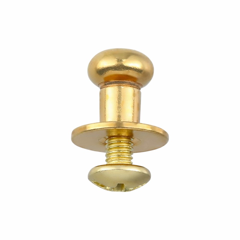 10mm, Shiny Brass, Flat Top Collar Button Stud with Screw, Solid Brass – PK10, #P-1700-SB