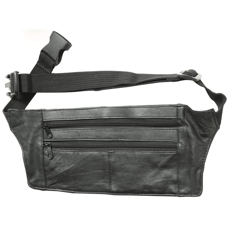 13 1/2 Black, Slim Fanny Pack, Leather, #M-1655