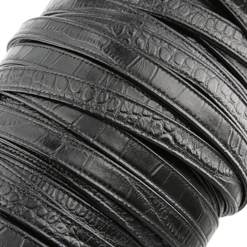 5/8 Blk Gator Grain, Flat Leather Strapping, #CALF-5-8-ALG-BLK