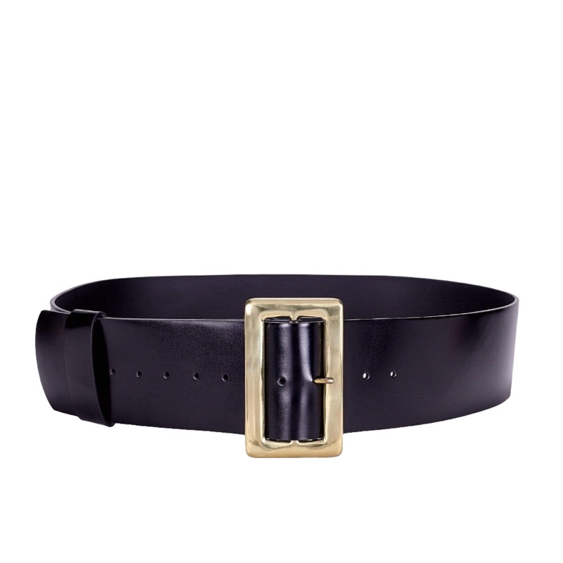 67 Black, Santa Belt with 3-1/2 Polished Solid Brass Buckle, Leather, #M-1692