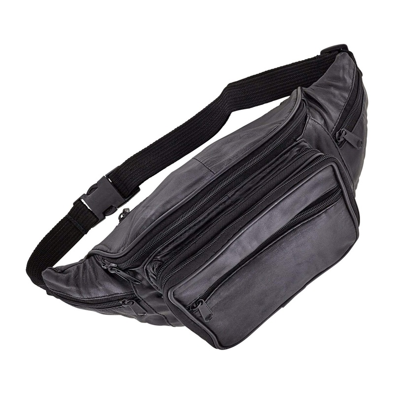 9 Black, Large Fanny Pack, Leather, #M-1437