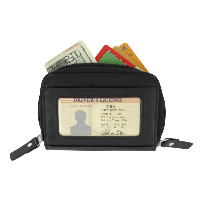 Black, Twin Zip Accordian Wallet, Lambskin, #M-1619