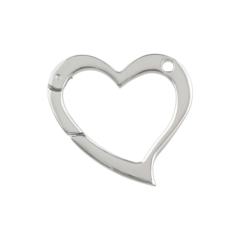 1 3/4 Shiny Nickel, Heart Shape Ring with Spring Gate, Zinc Alloy, #P-2824-NIC