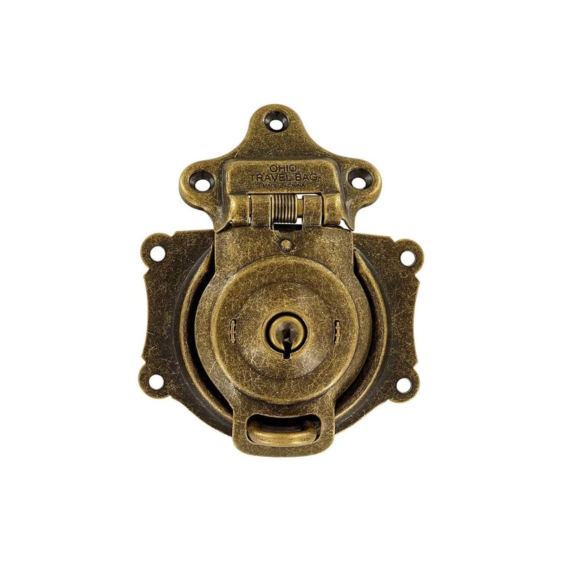 3 1/2 Antique Brass, Large Trunk Lock w/ Spring, Steel, #G-3-ANTB