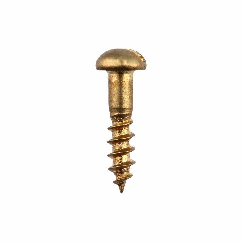 3/8 Brass, #2 Round Head Wood Screw, Solid Brass-PK24, #WS-2-3-8-RH
