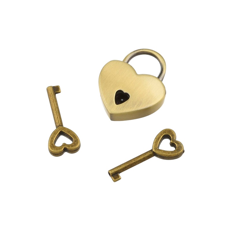 7/8 Antique Brass, Small Heart Padlock, Zinc Alloy-PK4, #L-3577-ANTB