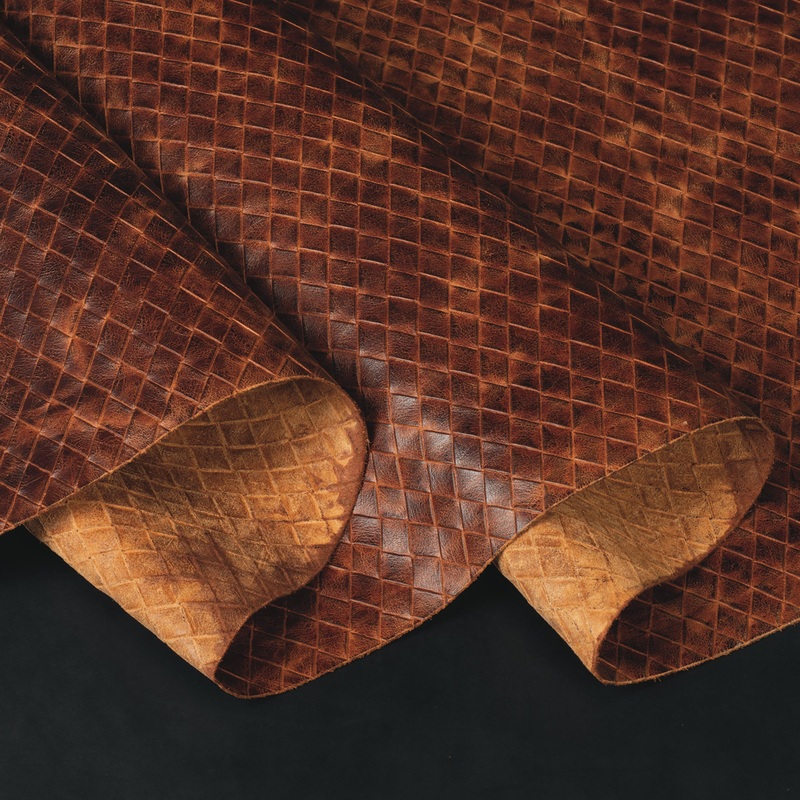 Embossed Leather, 2-3 oz., Woven Cognac