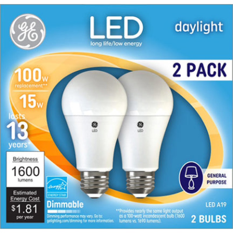 15W LED 100W EQ A19 DAYLIGHT  2-PK