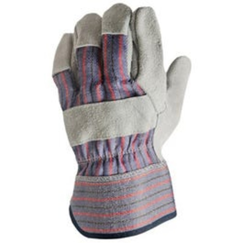 Work Gloves, Leather-Palm, Cotton Back, Men’s XL