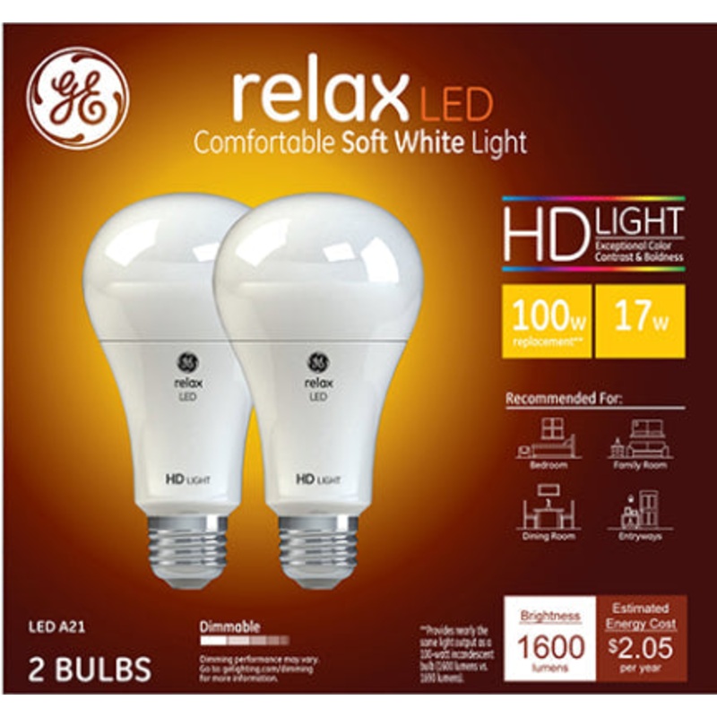 17W A21 Med LED Relax 100W Equiv. 2pk