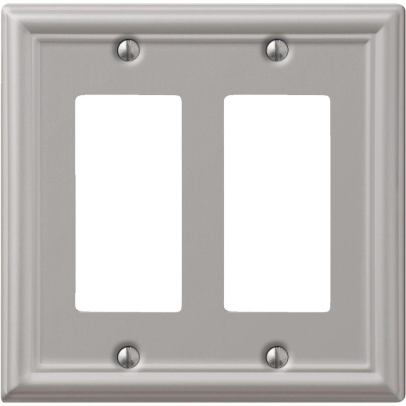 Amerelle Chelsea 2-Gang Stamped Steel Rocker Decorator Wall Plate, Brushed Nickel