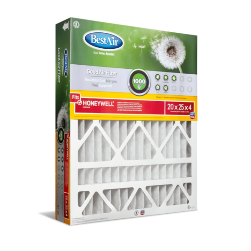 BestAir 20 x 25 x 4, Air Cleaning Furnace Filter, MERV 8, Removes Allergens & Contaminants, For Honeywell Models