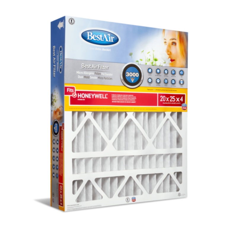 BestAir 20 x 25 x 4, Air Cleaning Furnace Filter, MERV 13, Removes Allergens & Contaminants, For Honeywell Models