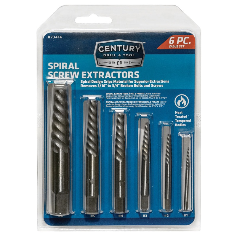 Century Drill And Tool 6 Piece Spiral Flute Screw Extractor Set