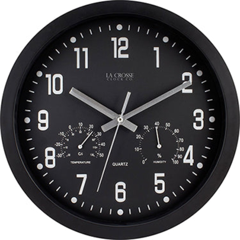 WALL CLOCK 12 IN W/TEMP HUMIDITY